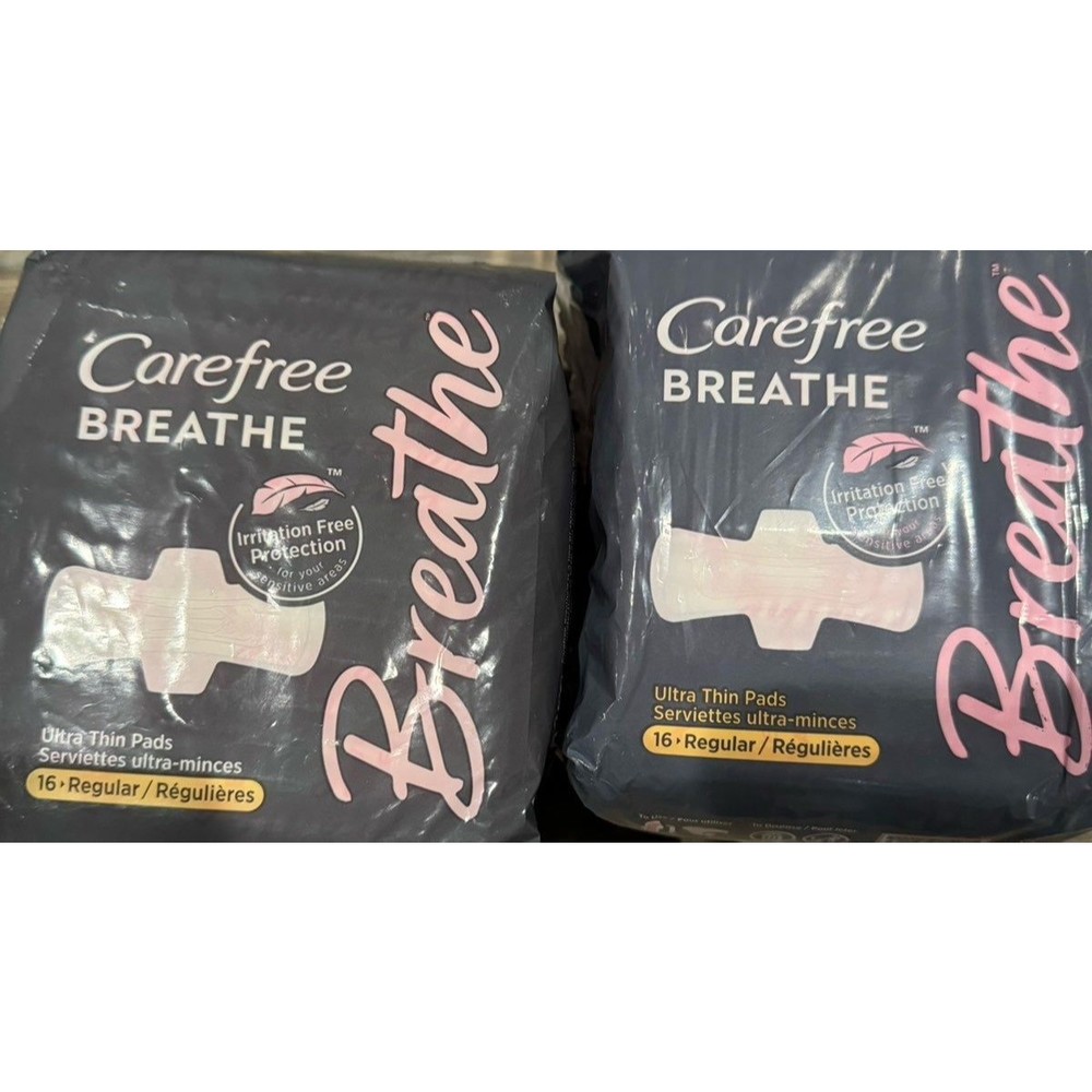 NEW 2x Lot of 2 Pack Carefree breathe 16 regular ultra thin pads 32 total